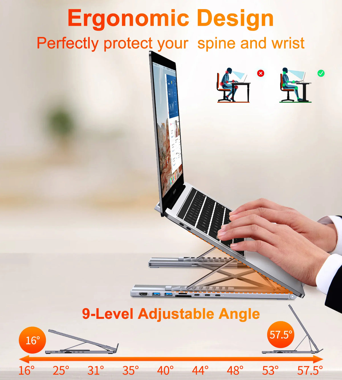 Mukiya USB C Laptop Stand with Docking Station, 8 in 1 USB C Hub with 4K HDMI, 3Xusb C, 2Xusb A, 1Xsd, 1Xtf Port for Macbook/Dell/Hp/Surface/Lenovo Springtok