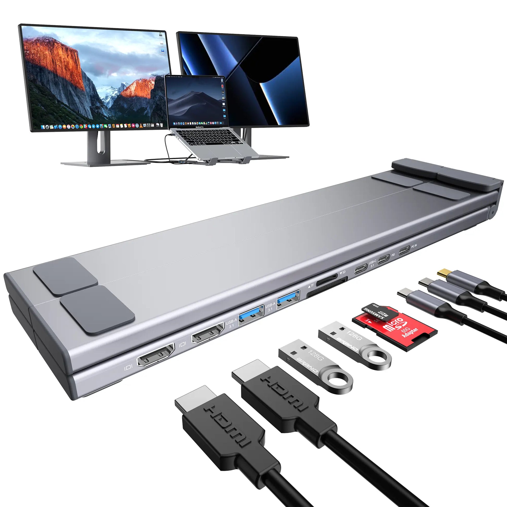 Mukiya USB C Laptop Stand with Docking Station, 8 in 1 USB C Hub with 4K HDMI, 3Xusb C, 2Xusb A, 1Xsd, 1Xtf Port for Macbook/Dell/Hp/Surface/Lenovo Springtok