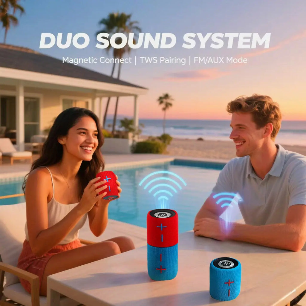 Stromberg TWIN Portable Bluetooth Speaker with Magnetic 2-In-1 Design IPX4 Water Resistant 10H Playtime TWS Pairing BT5.3 FM Radio for Home Party Outdoor Beach Audio Stereo 20W Subwoofer Dophin Audio
