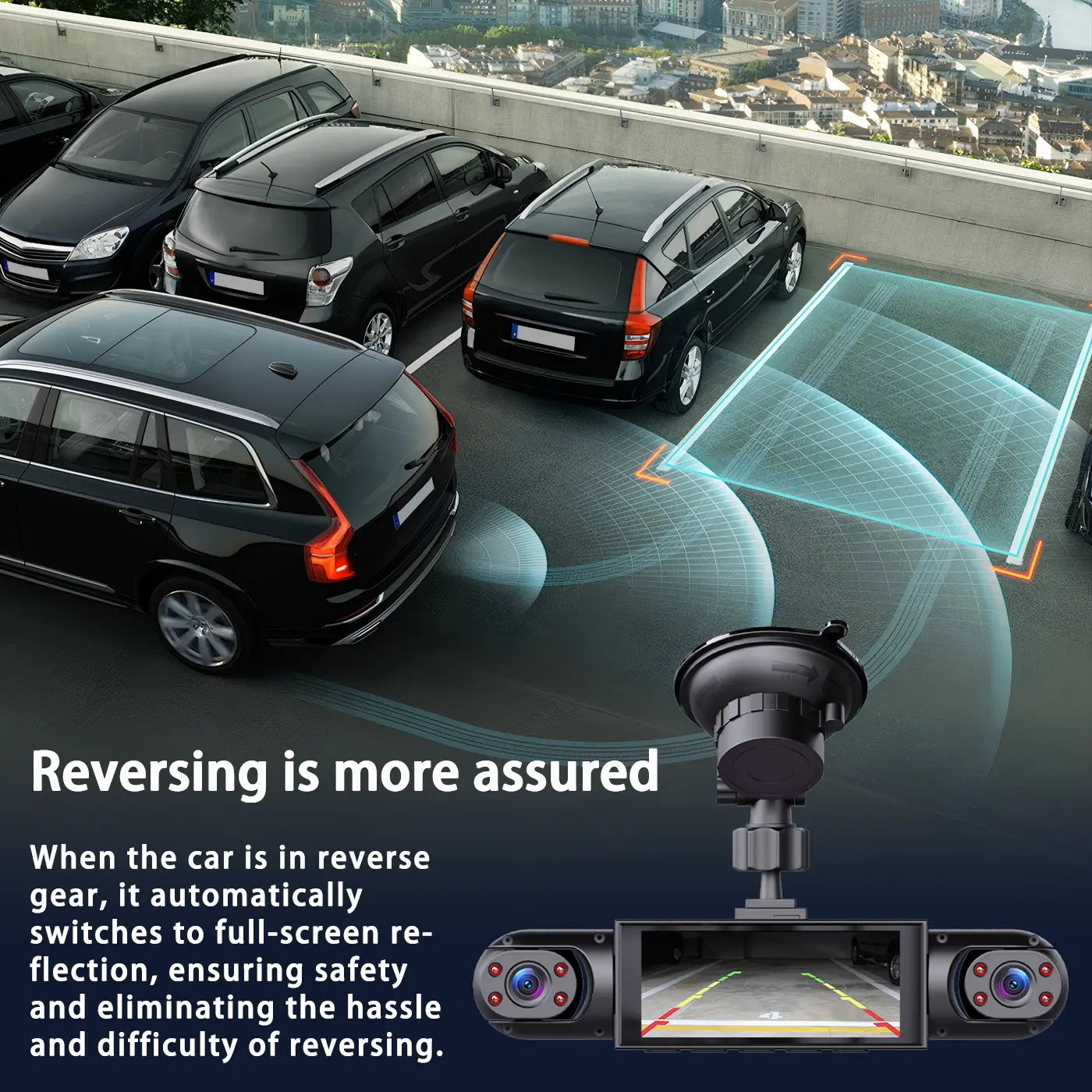 4 Channel Car Dash Cam,1080P Car DVR with 64GB Memory Card,Plug and Play (Need Charge）Car Video Surveillance with Night Vision，24/7Parking Mode Car DVR Hd Screen Front Rear Left and Right Dashcam
