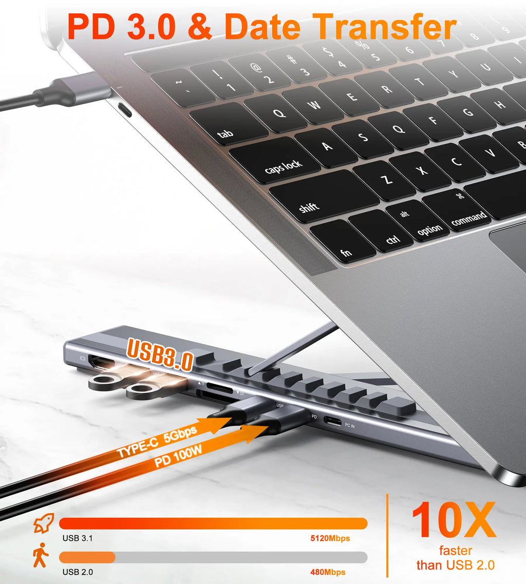 Mukiya USB C Laptop Stand with Docking Station, 8 in 1 USB C Hub with 4K HDMI, 3Xusb C, 2Xusb A, 1Xsd, 1Xtf Port for Macbook/Dell/Hp/Surface/Lenovo Springtok