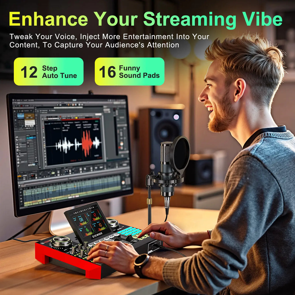 【Live Exclusive】 Tenlamp G10-P15 Mixing Sound Card Kit, Usb Audio Mixer Customizable Sound Effects, Two-Level Noise Reduction, Equipped with a Condenser Microphone, Suitable for Livestreaming, Gaming, Singing, Podcasting