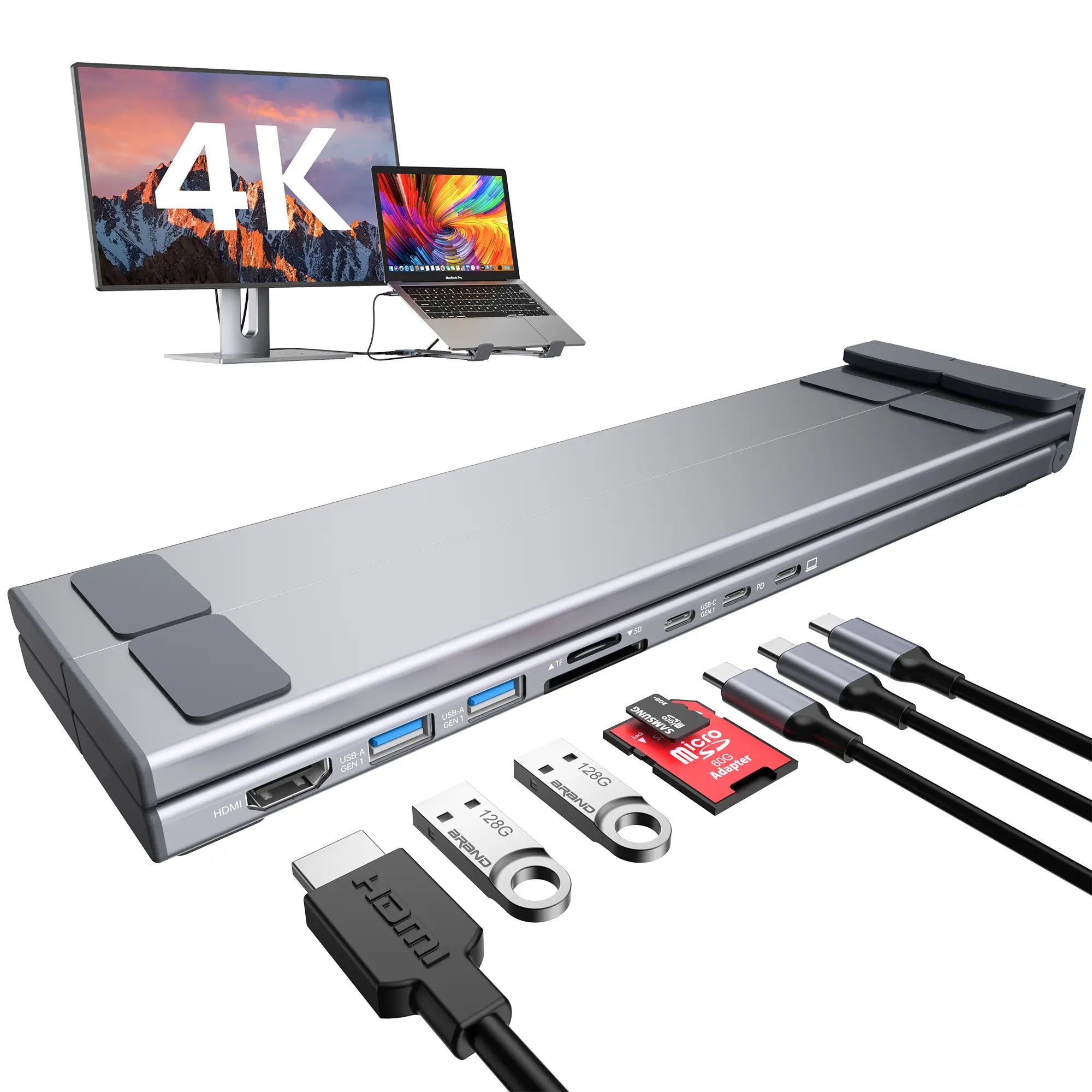 Mukiya USB C Laptop Stand with Docking Station, 8 in 1 USB C Hub with 4K HDMI, 3Xusb C, 2Xusb A, 1Xsd, 1Xtf Port for Macbook/Dell/Hp/Surface/Lenovo Springtok