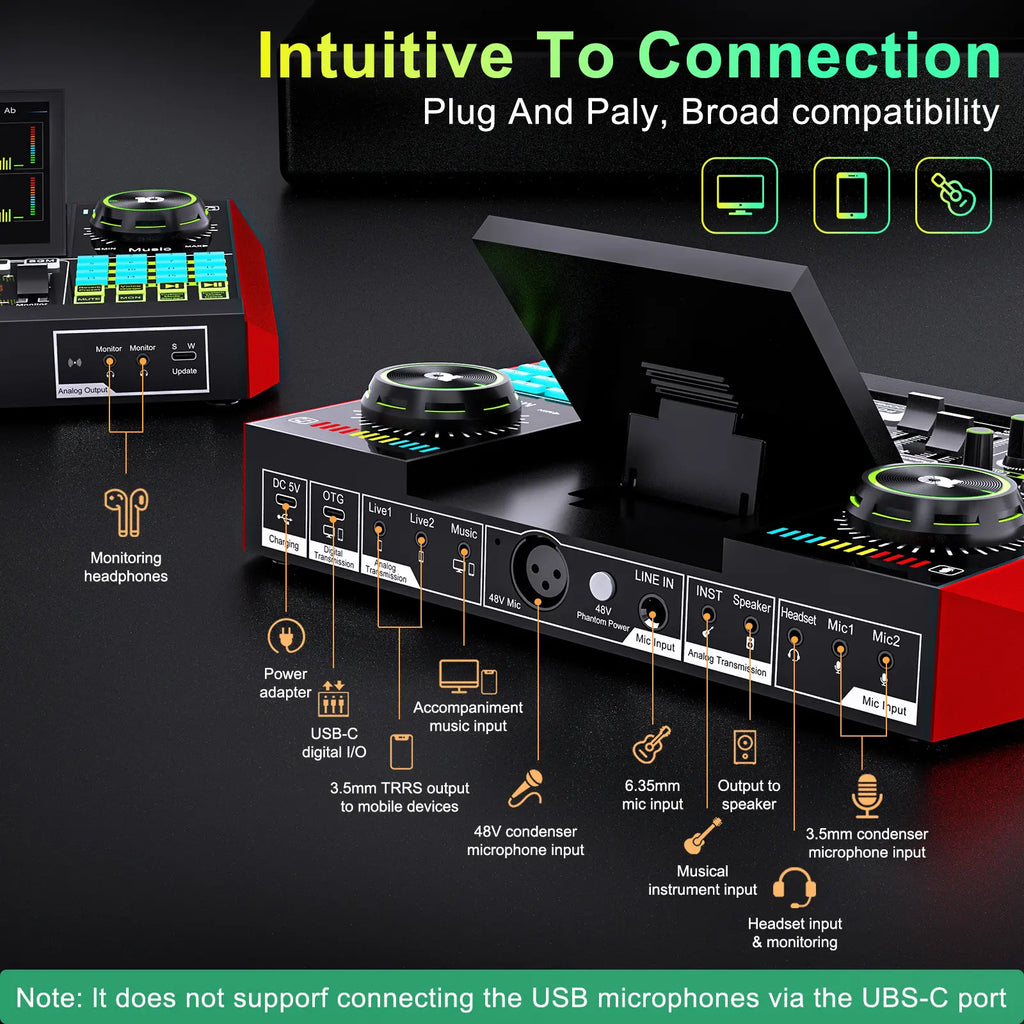 【Live Exclusive】 Tenlamp G10-P15 Mixing Sound Card Kit, Usb Audio Mixer Customizable Sound Effects, Two-Level Noise Reduction, Equipped with a Condenser Microphone, Suitable for Livestreaming, Gaming, Singing, Podcasting