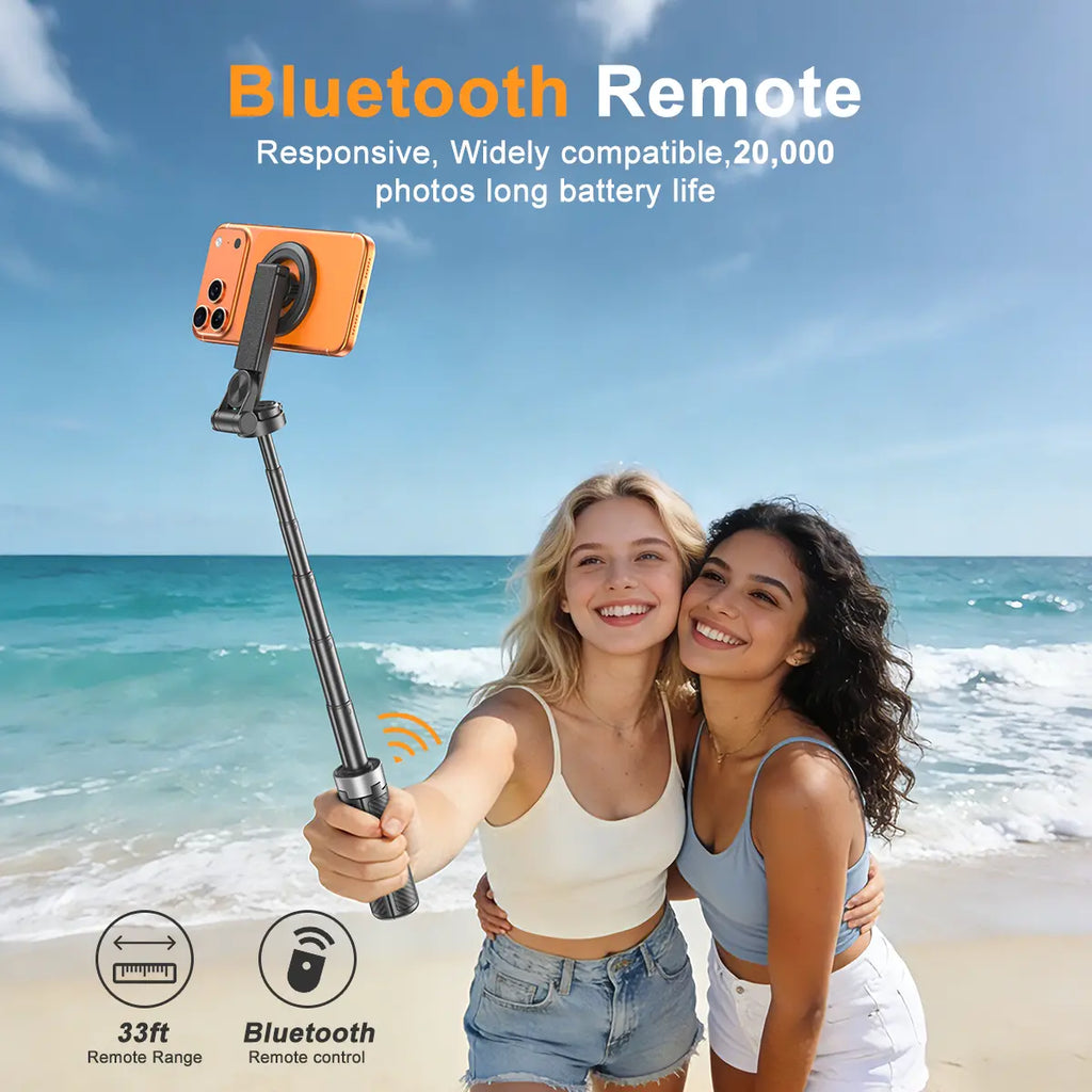 2026 Upgrated 4-In-1 Magnetic Selfie Stick with Remote for Cell Phone 360° Rotation.Can Transforms into Mini Tripod/Camera Grip/Handheld Stabilizer/Phone Stand.Extend to 25 Inches