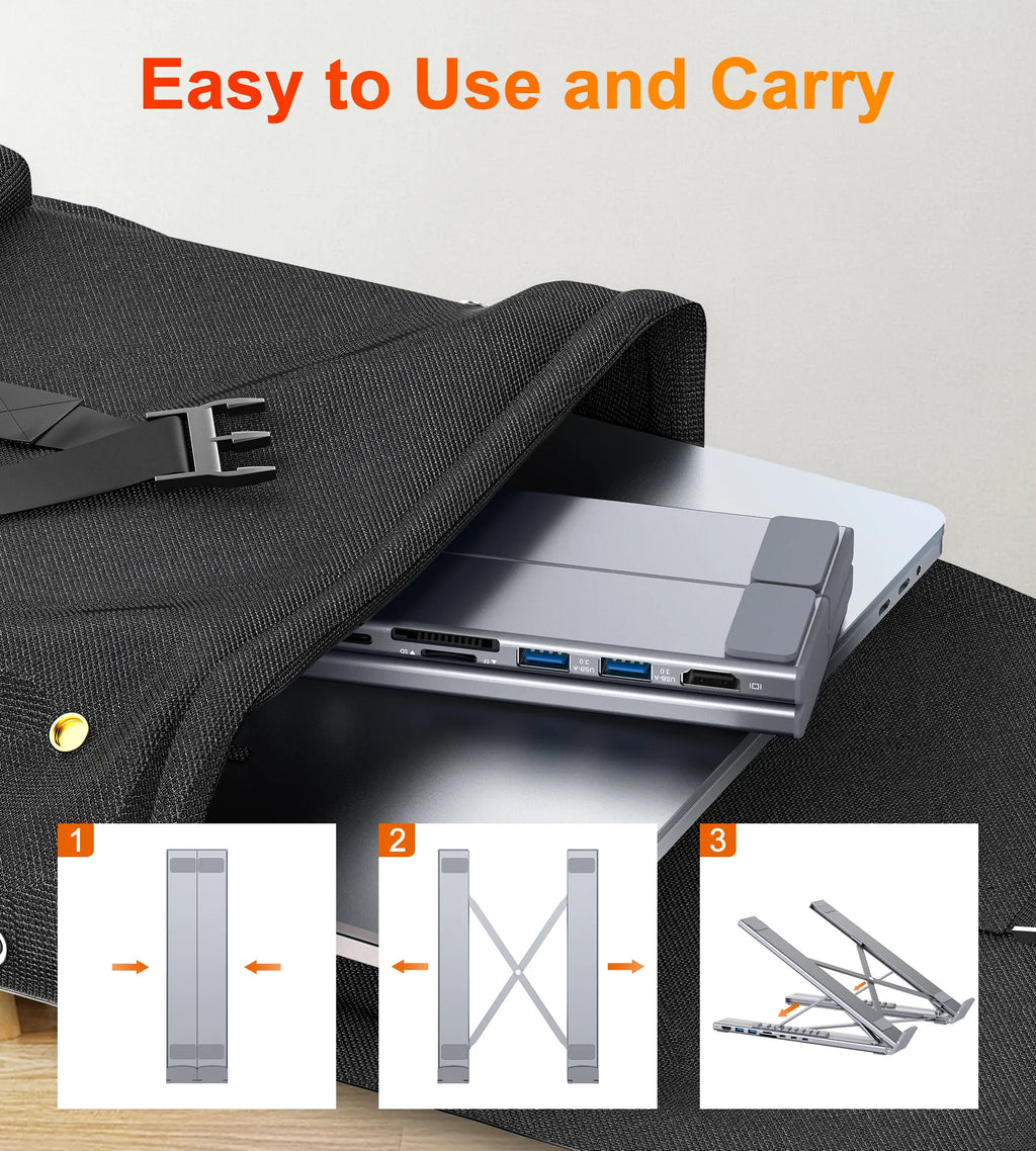 Mukiya USB C Laptop Stand with Docking Station, 8 in 1 USB C Hub with 4K HDMI, 3Xusb C, 2Xusb A, 1Xsd, 1Xtf Port for Macbook/Dell/Hp/Surface/Lenovo Springtok