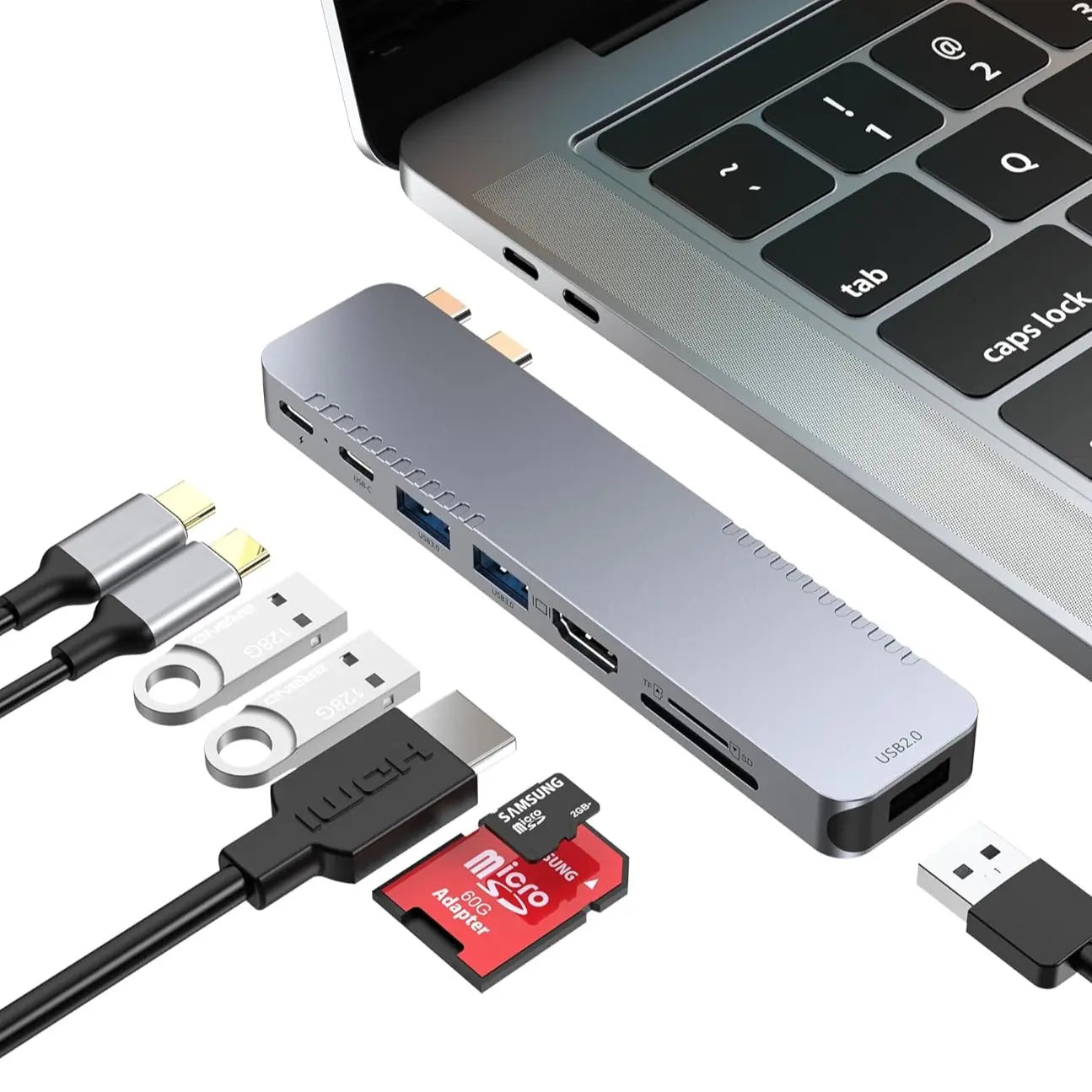 Mukiya USB C Laptop Stand with Docking Station, 8 in 1 USB C Hub with 4K HDMI, 3Xusb C, 2Xusb A, 1Xsd, 1Xtf Port for Macbook/Dell/Hp/Surface/Lenovo Springtok