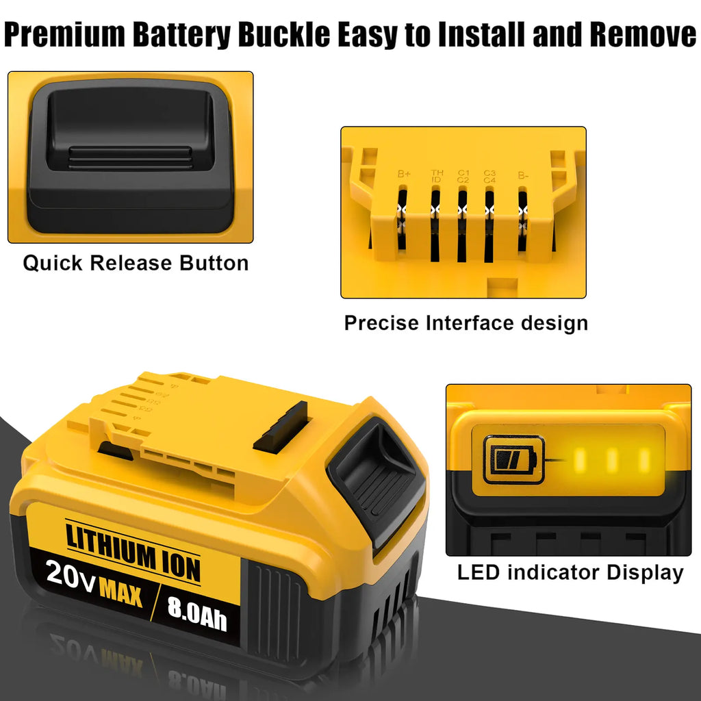 8.0Ah Lithium Battery Replacement for Dewalt 20V Battery Lithium-Ion Maxa Series Dewalt Batteries Stock Up