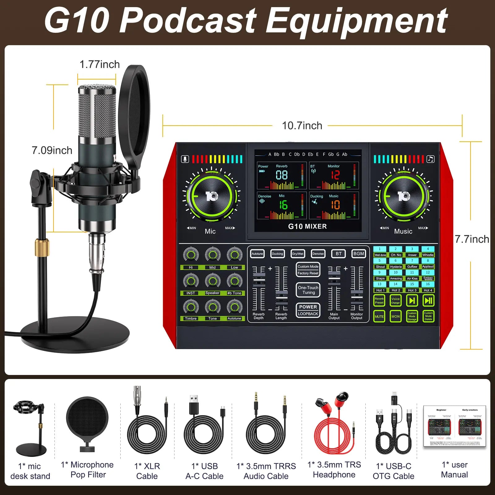 【Live Exclusive】 Tenlamp G10-P15 Mixing Sound Card Kit, Usb Audio Mixer Customizable Sound Effects, Two-Level Noise Reduction, Equipped with a Condenser Microphone, Suitable for Livestreaming, Gaming, Singing, Podcasting