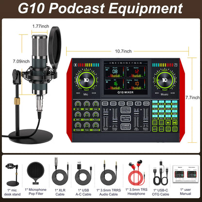 【Live Exclusive】 Tenlamp G10-P15 Mixing Sound Card Kit, Usb Audio Mixer Customizable Sound Effects, Two-Level Noise Reduction, Equipped with a Condenser Microphone, Suitable for Livestreaming, Gaming, Singing, Podcasting