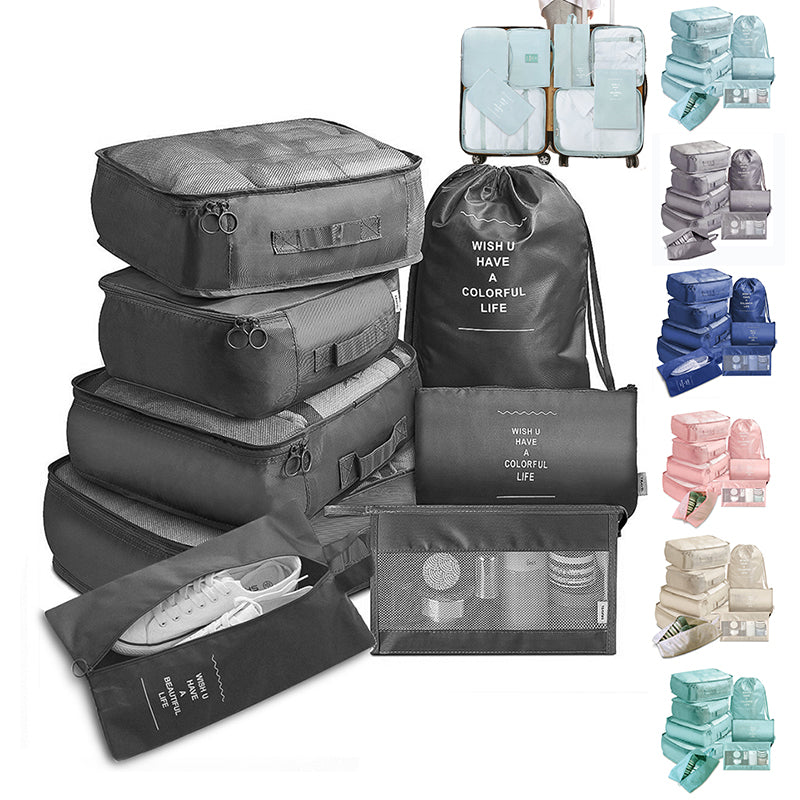 Travel Packing Organizers — 8-Piece Set, Black