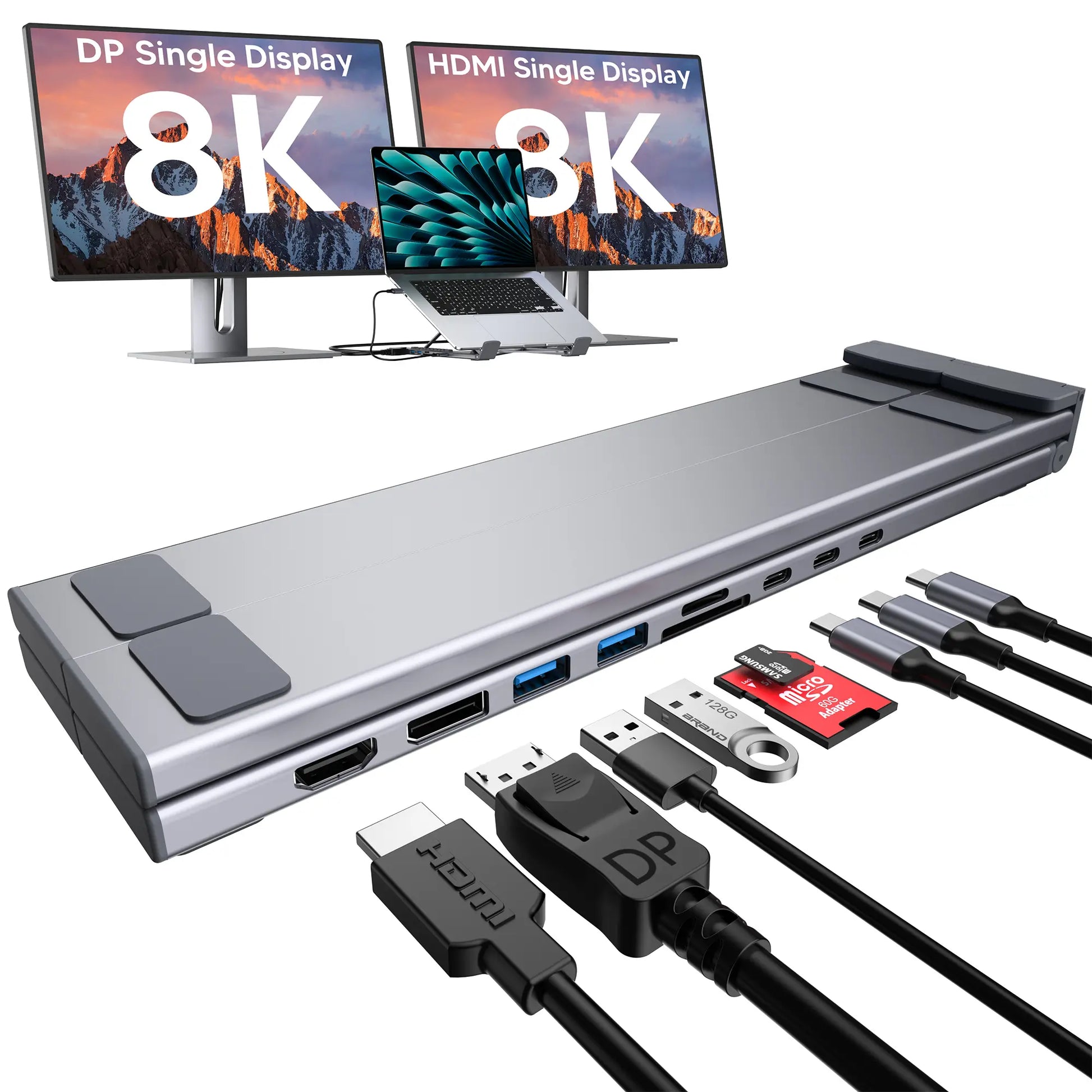 Mukiya USB C Laptop Stand with Docking Station, 8 in 1 USB C Hub with 4K HDMI, 3Xusb C, 2Xusb A, 1Xsd, 1Xtf Port for Macbook/Dell/Hp/Surface/Lenovo Springtok