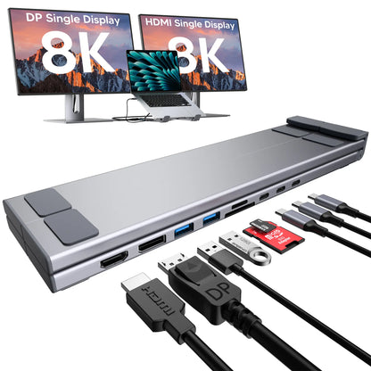 Mukiya USB C Laptop Stand with Docking Station, 8 in 1 USB C Hub with 4K HDMI, 3Xusb C, 2Xusb A, 1Xsd, 1Xtf Port for Macbook/Dell/Hp/Surface/Lenovo Springtok
