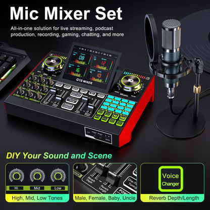 【Live Exclusive】 Tenlamp G10-P15 Mixing Sound Card Kit, Usb Audio Mixer Customizable Sound Effects, Two-Level Noise Reduction, Equipped with a Condenser Microphone, Suitable for Livestreaming, Gaming, Singing, Podcasting