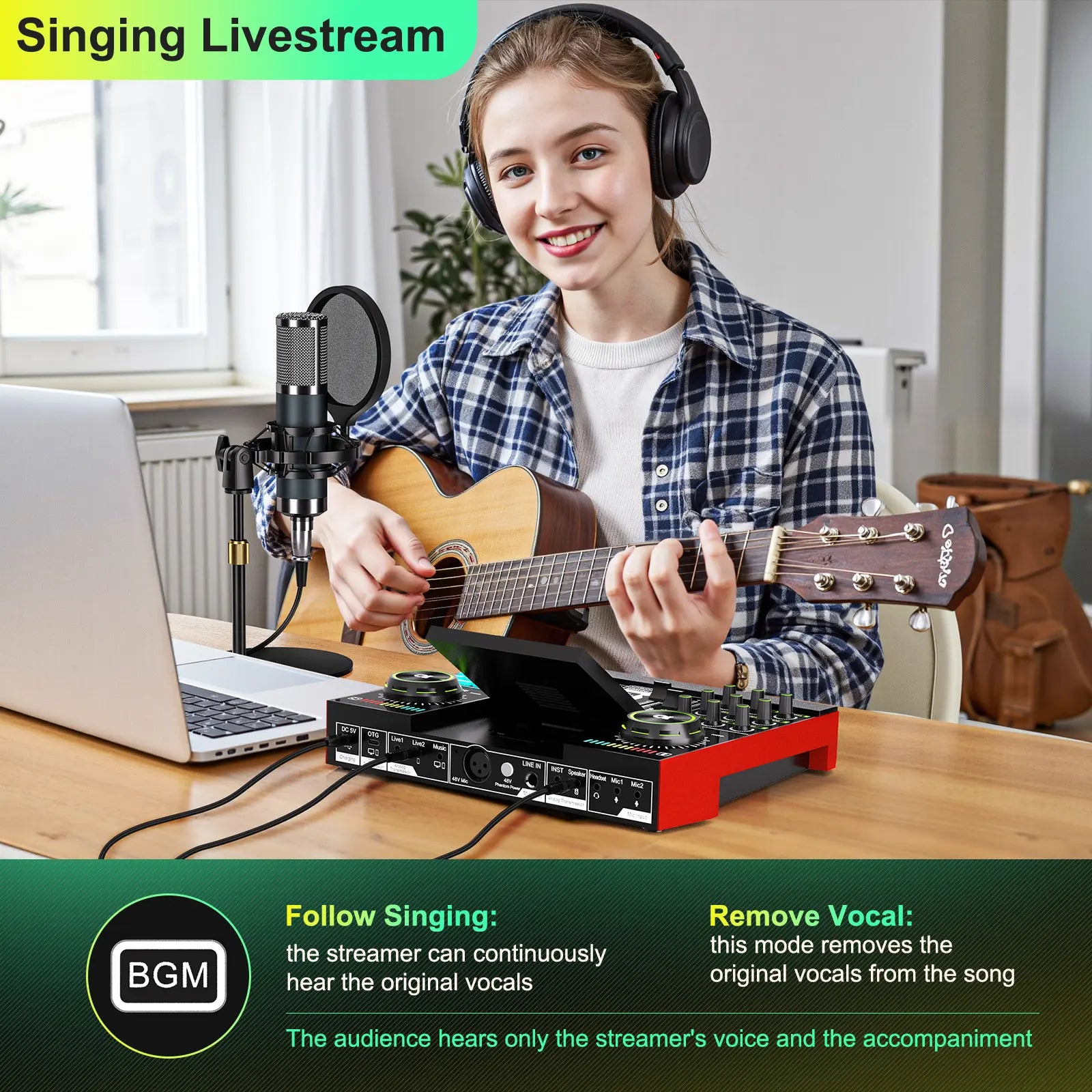 【Live Exclusive】 Tenlamp G10-P15 Mixing Sound Card Kit, Usb Audio Mixer Customizable Sound Effects, Two-Level Noise Reduction, Equipped with a Condenser Microphone, Suitable for Livestreaming, Gaming, Singing, Podcasting