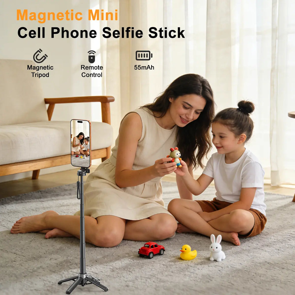 2026 Upgrated 4-In-1 Magnetic Selfie Stick with Remote for Cell Phone 360° Rotation.Can Transforms into Mini Tripod/Camera Grip/Handheld Stabilizer/Phone Stand.Extend to 25 Inches