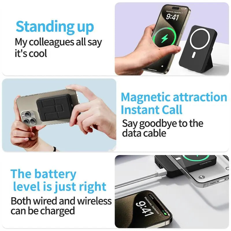 10000Mah Magnetic Power Bank – Portable Charger with Foldable Stand, LED Digital Display, Charge Iphone & Android Devices Simultaneously Summervibes