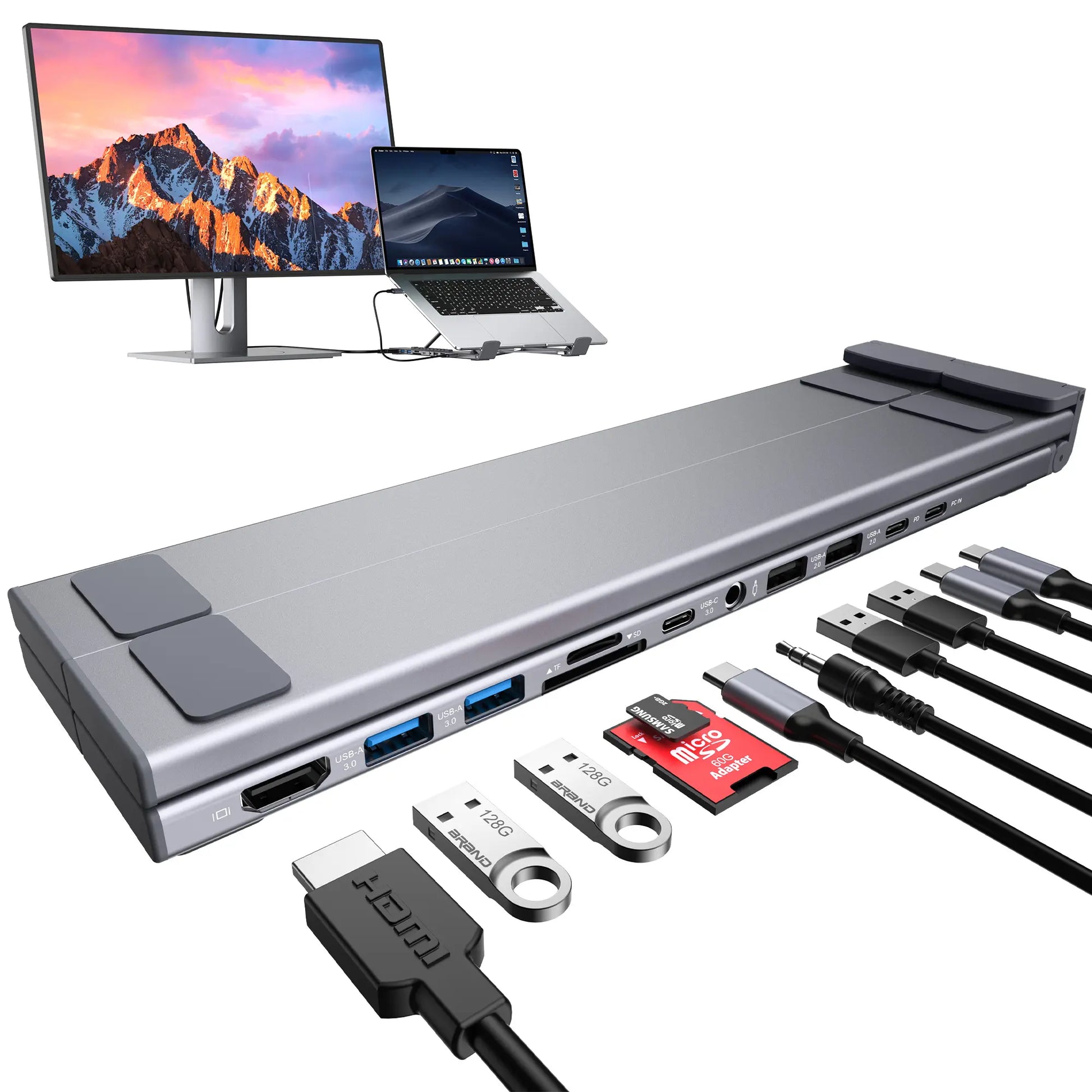 Mukiya USB C Laptop Stand with Docking Station, 8 in 1 USB C Hub with 4K HDMI, 3Xusb C, 2Xusb A, 1Xsd, 1Xtf Port for Macbook/Dell/Hp/Surface/Lenovo Springtok