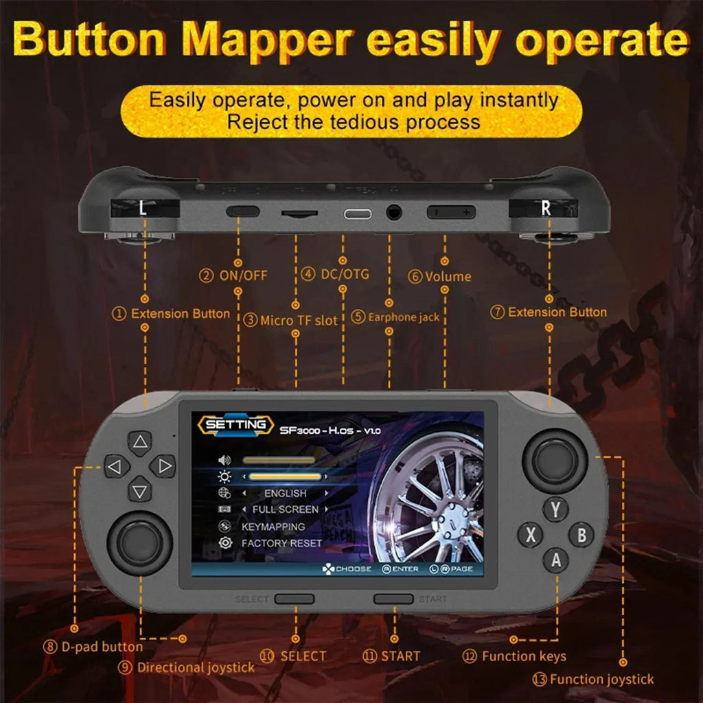 SF3000 Retro Handheld Game Console with 4.5 Inch IPS Screen 3000Mah Battery & 16GB TF Card for Boys Gift Gaming & Accessories Game Cables Cool Gadgets Boys Box Compact Game Console Retro Game Consoles Gamer Gifts for Him Portable Retro Game Console
