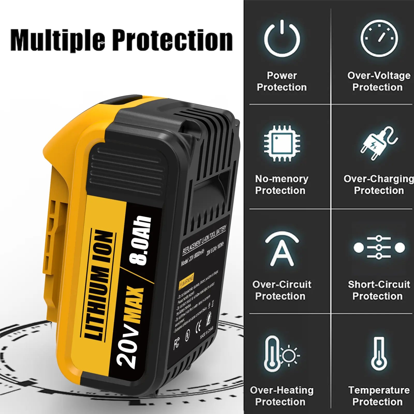 8.0Ah Lithium Battery Replacement for Dewalt 20V Battery Lithium-Ion Maxa Series Dewalt Batteries Stock Up