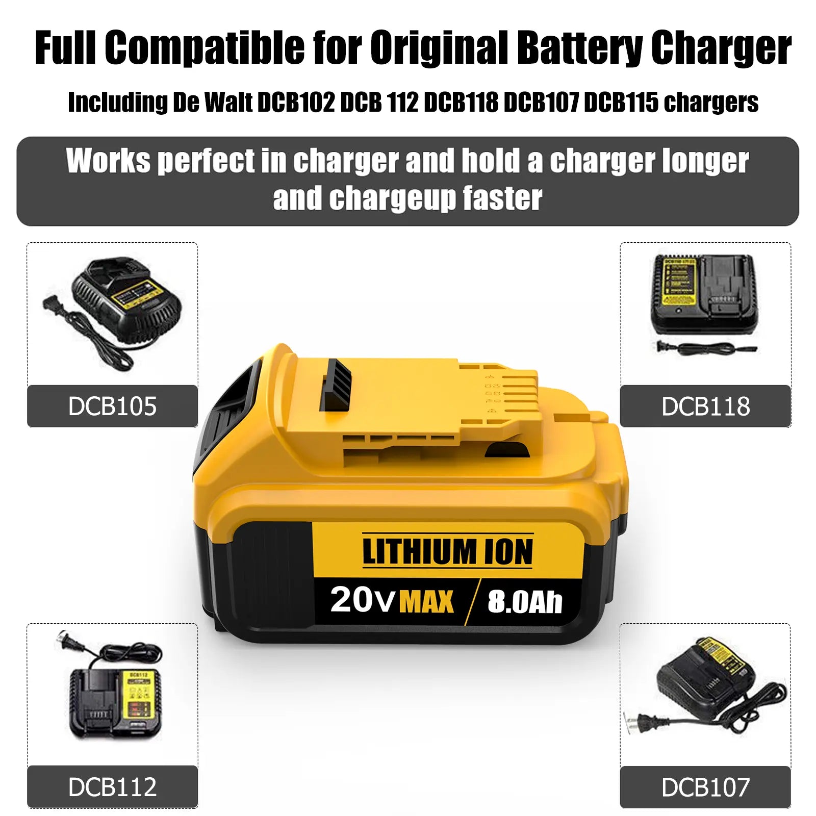 8.0Ah Lithium Battery Replacement for Dewalt 20V Battery Lithium-Ion Maxa Series Dewalt Batteries Stock Up