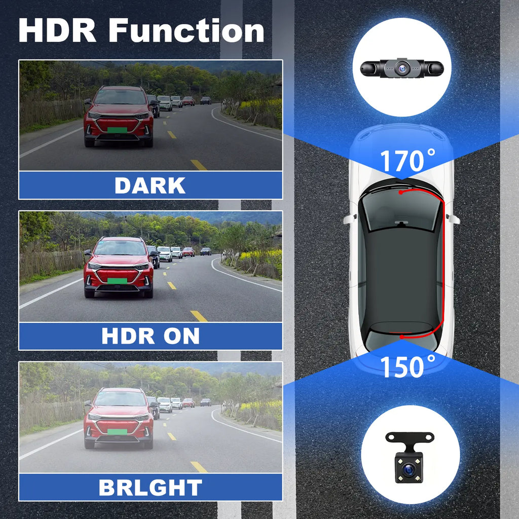 4 Channel Car Dash Cam,1080P Car DVR with 64GB Memory Card,Plug and Play (Need Charge）Car Video Surveillance with Night Vision，24/7Parking Mode Car DVR Hd Screen Front Rear Left and Right Dashcam