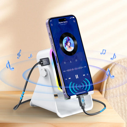 Wireless Induction Audio Speaker Stand, 5In1 Cellphone Holder, 3500Mah Rechargeable Emergency Power Bank,360° Adjustable Mobile Tablet Stand with Colorful Ambient Light Gifts for Men Women Mothersdaygift