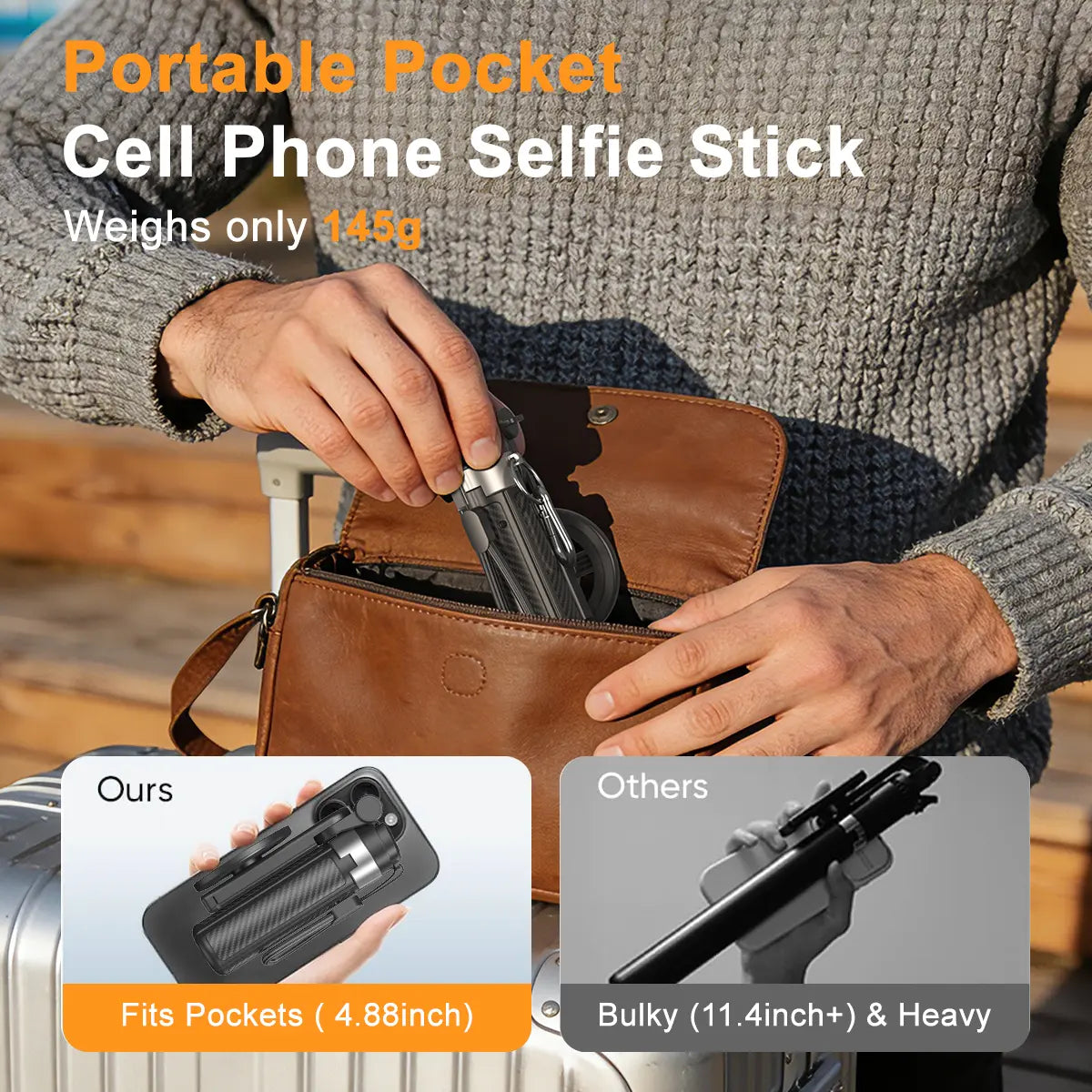 2026 Upgrated 4-In-1 Magnetic Selfie Stick with Remote for Cell Phone 360° Rotation.Can Transforms into Mini Tripod/Camera Grip/Handheld Stabilizer/Phone Stand.Extend to 25 Inches