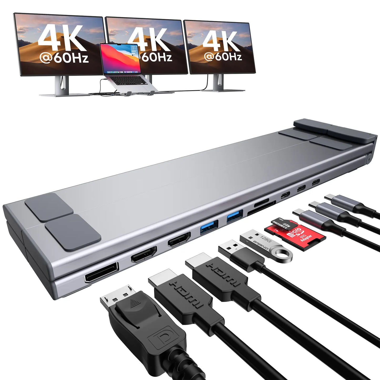 Mukiya USB C Laptop Stand with Docking Station, 8 in 1 USB C Hub with 4K HDMI, 3Xusb C, 2Xusb A, 1Xsd, 1Xtf Port for Macbook/Dell/Hp/Surface/Lenovo Springtok