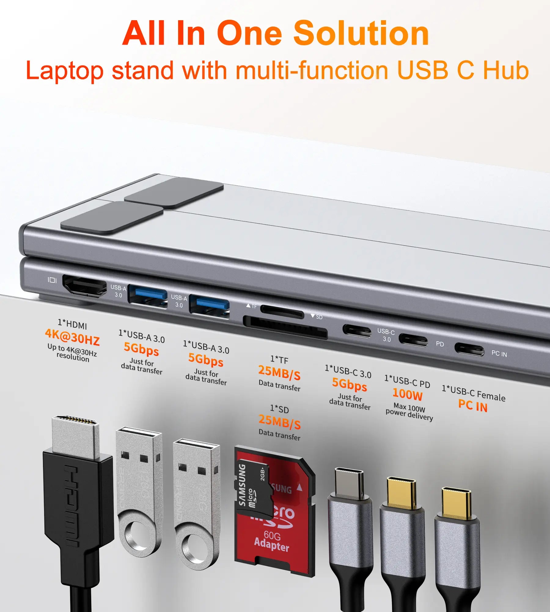 Mukiya USB C Laptop Stand with Docking Station, 8 in 1 USB C Hub with 4K HDMI, 3Xusb C, 2Xusb A, 1Xsd, 1Xtf Port for Macbook/Dell/Hp/Surface/Lenovo Springtok