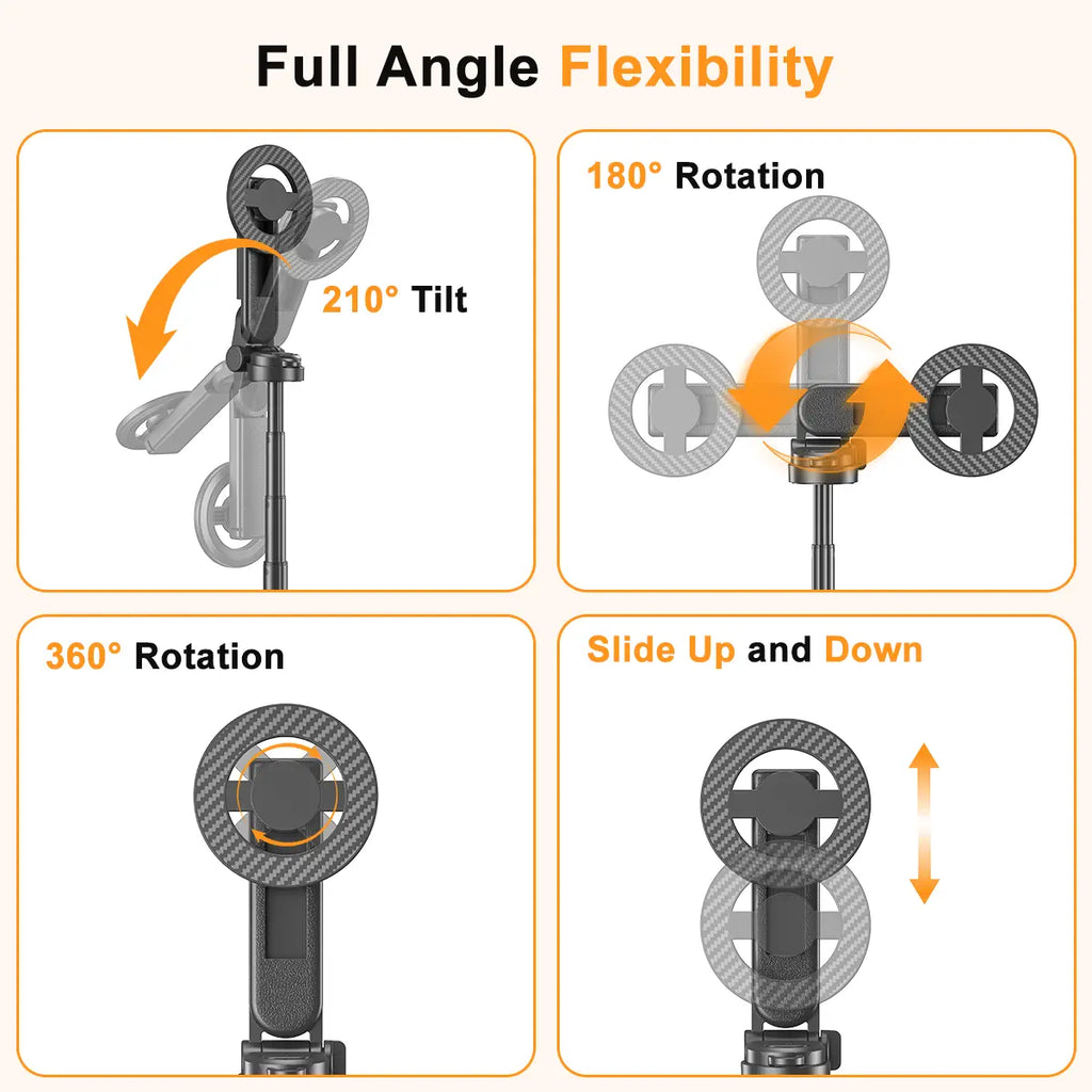 2026 Upgrated 4-In-1 Magnetic Selfie Stick with Remote for Cell Phone 360° Rotation.Can Transforms into Mini Tripod/Camera Grip/Handheld Stabilizer/Phone Stand.Extend to 25 Inches