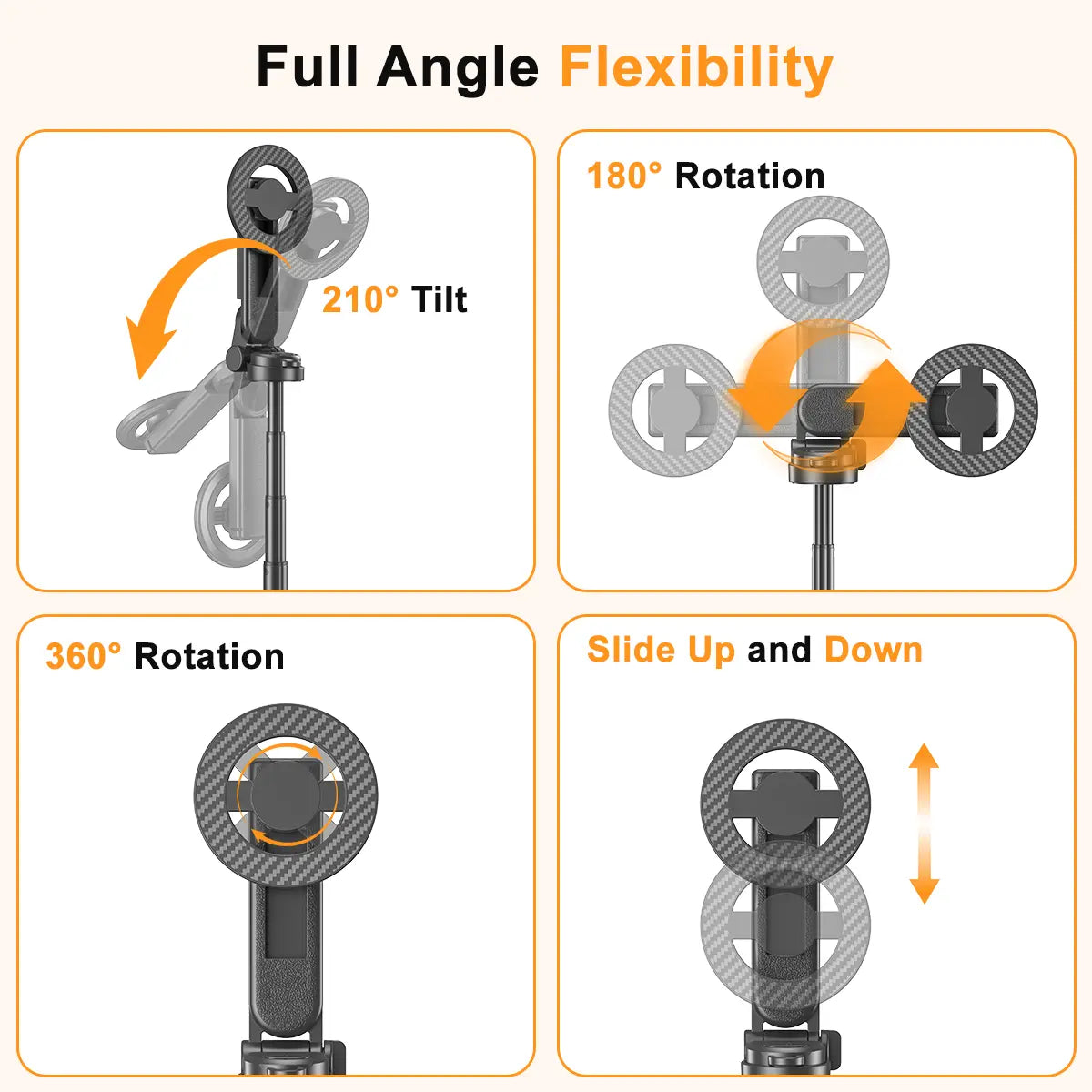 2026 Upgrated 4-In-1 Magnetic Selfie Stick with Remote for Cell Phone 360° Rotation.Can Transforms into Mini Tripod/Camera Grip/Handheld Stabilizer/Phone Stand.Extend to 25 Inches
