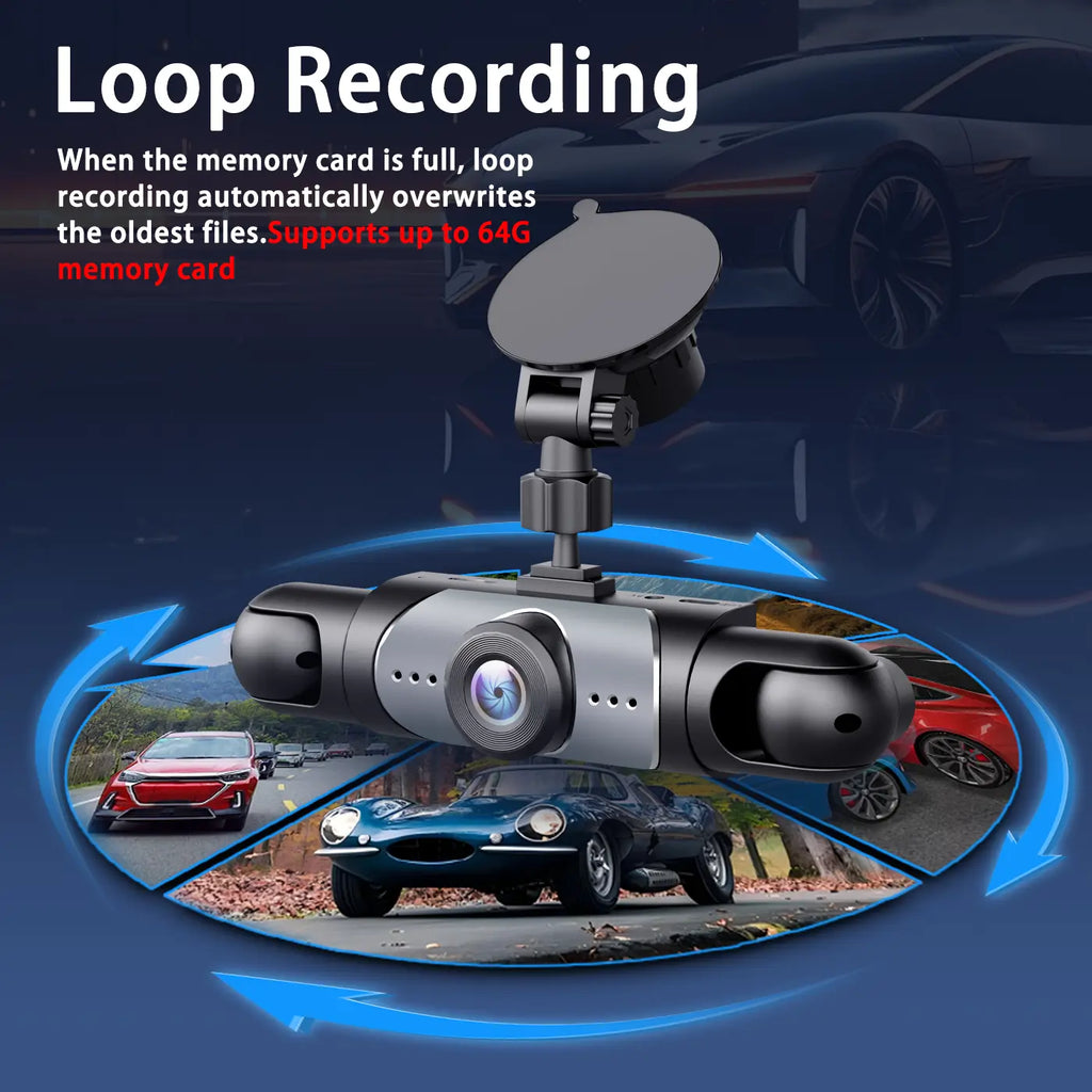 4 Channel Car Dash Cam,1080P Car DVR with 64GB Memory Card,Plug and Play (Need Charge）Car Video Surveillance with Night Vision，24/7Parking Mode Car DVR Hd Screen Front Rear Left and Right Dashcam