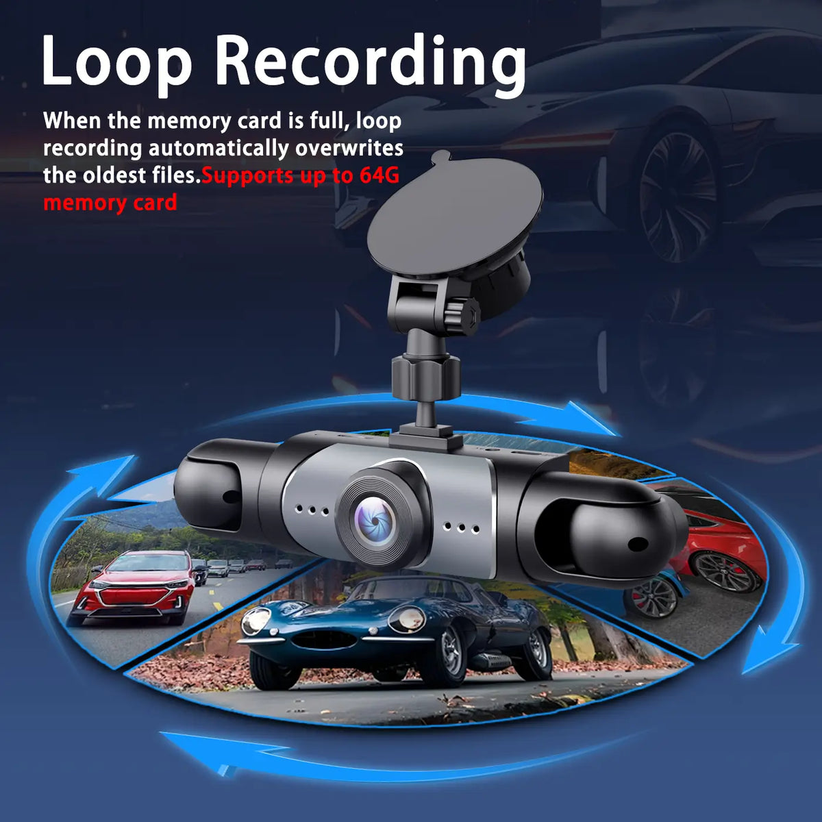 4 Channel Car Dash Cam,1080P Car DVR with 64GB Memory Card,Plug and Play (Need Charge）Car Video Surveillance with Night Vision，24/7Parking Mode Car DVR Hd Screen Front Rear Left and Right Dashcam