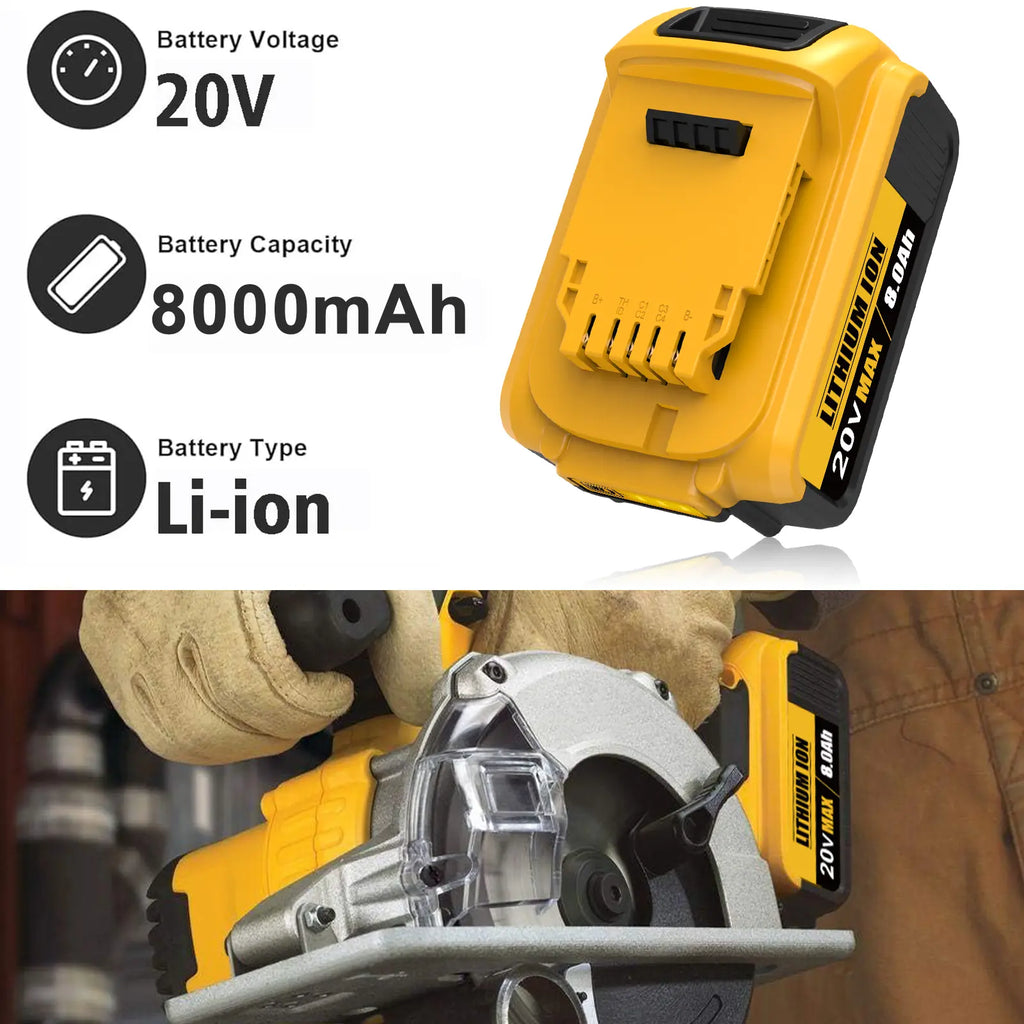 8.0Ah Lithium Battery Replacement for Dewalt 20V Battery Lithium-Ion Maxa Series Dewalt Batteries Stock Up