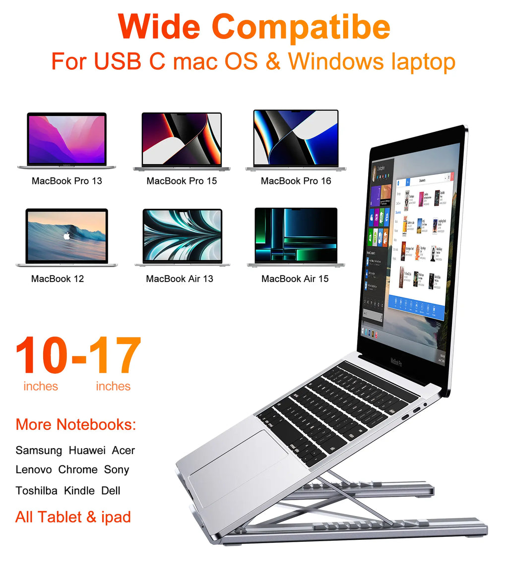 Mukiya USB C Laptop Stand with Docking Station, 8 in 1 USB C Hub with 4K HDMI, 3Xusb C, 2Xusb A, 1Xsd, 1Xtf Port for Macbook/Dell/Hp/Surface/Lenovo Springtok