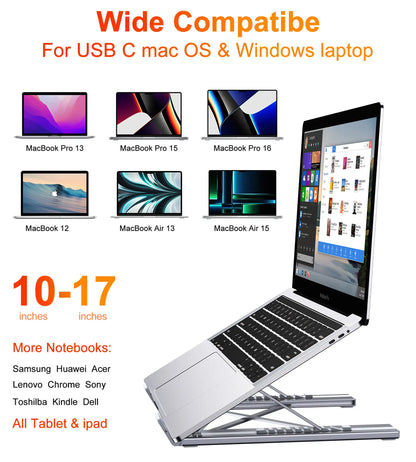 Mukiya USB C Laptop Stand with Docking Station, 8 in 1 USB C Hub with 4K HDMI, 3Xusb C, 2Xusb A, 1Xsd, 1Xtf Port for Macbook/Dell/Hp/Surface/Lenovo Springtok